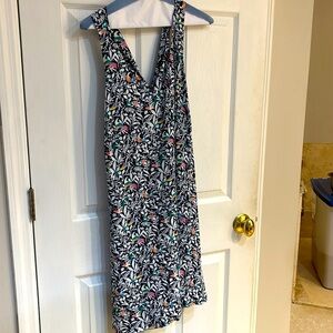 Navy blue print strapless dress
